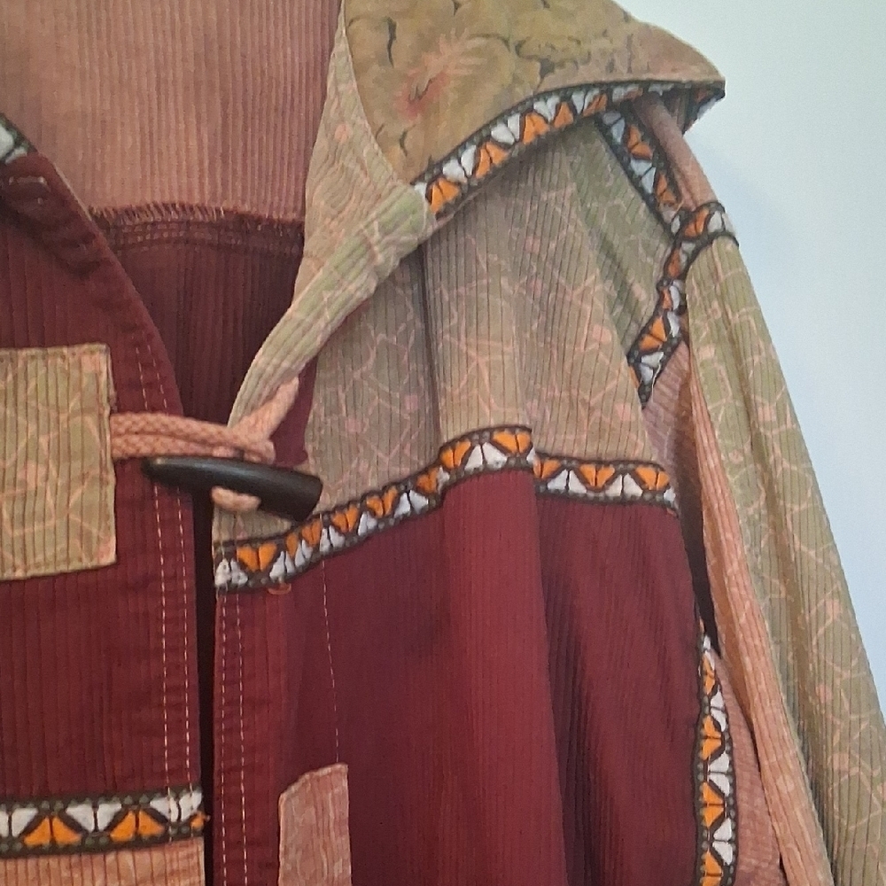 Boho Patchwork Hooded 1970s 80s Jacket in Earth Tones - Picture 7 of 16